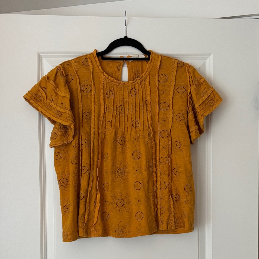 Yellow Eyelet Women Top